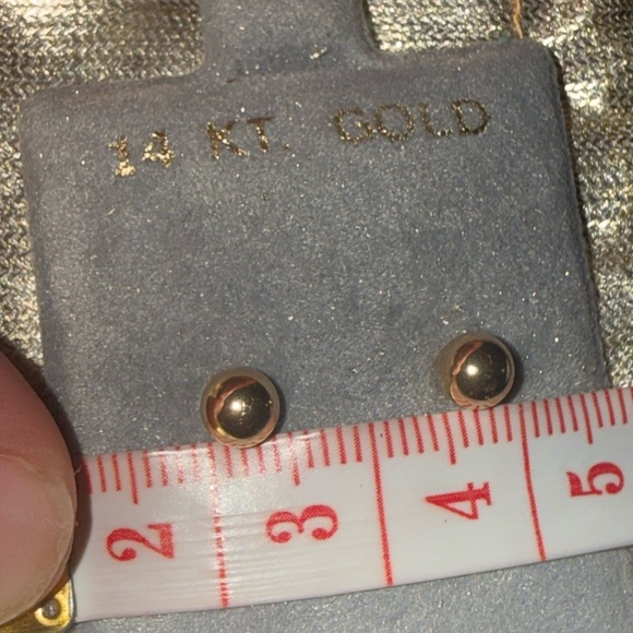 2 Sets of 14K Solid Yellow Gold Ball Stud Earrings Minimalist Fine Jewelry - Picture 6 of 7